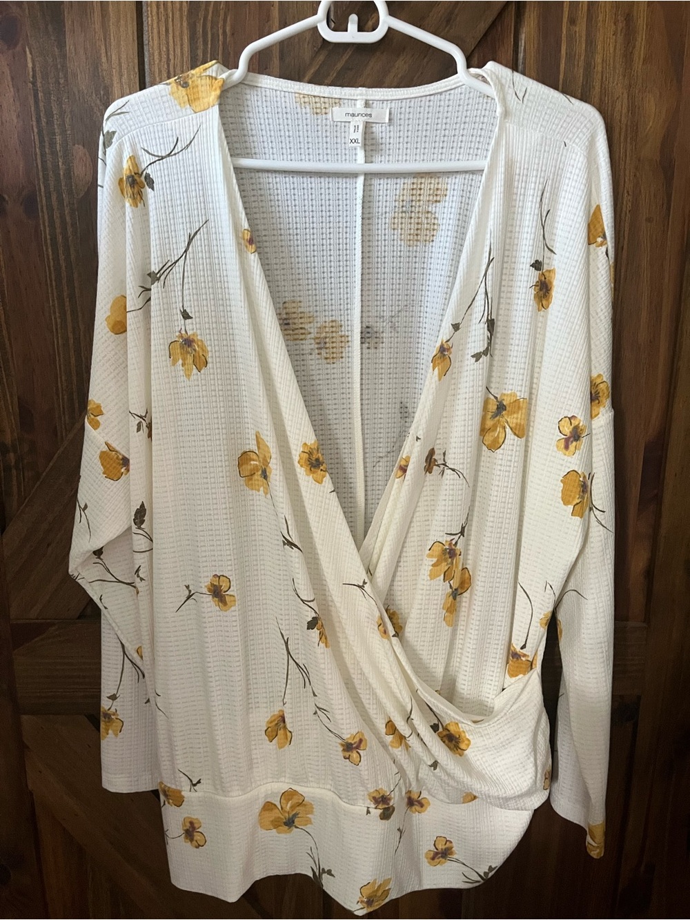 Maurices Cream Floral Wrap-Front Tunic with Yellow Blossoms